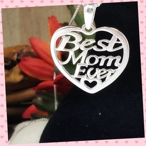 925 Sterling Silver Best Mom Ever Pendant w/ 20" Chain
